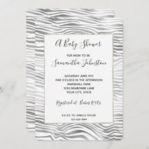 Invitation Baby shower d'impression Silver White Zebra