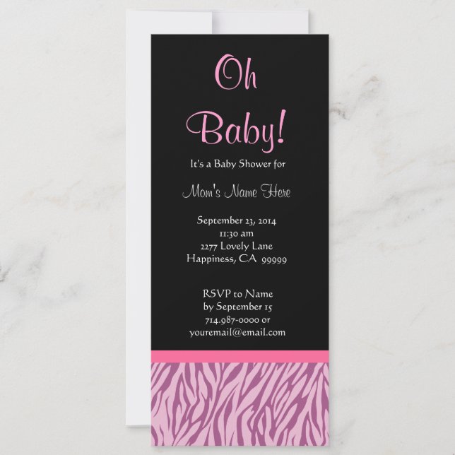 Invitation Baby shower d'impression Zèbre rose et noir (Devant)