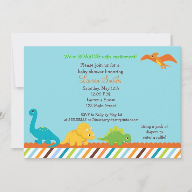 Invitation Baby shower Dino Dinosaur Boys (Devant)