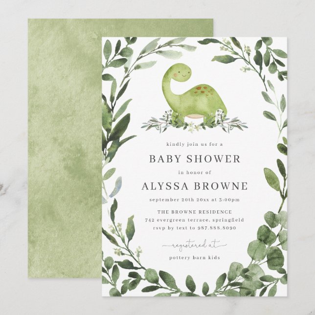 Invitation Baby shower Dinosaur (Devant / Derrière)