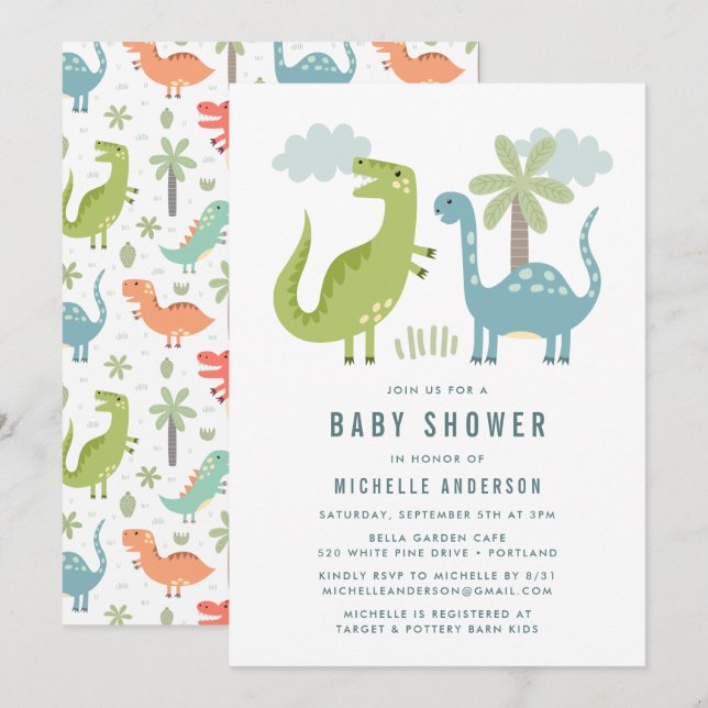 Invitation Baby shower Dinosaur (Devant / Derrière)