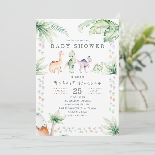 Invitation Baby shower Dinosaur (Debout devant)