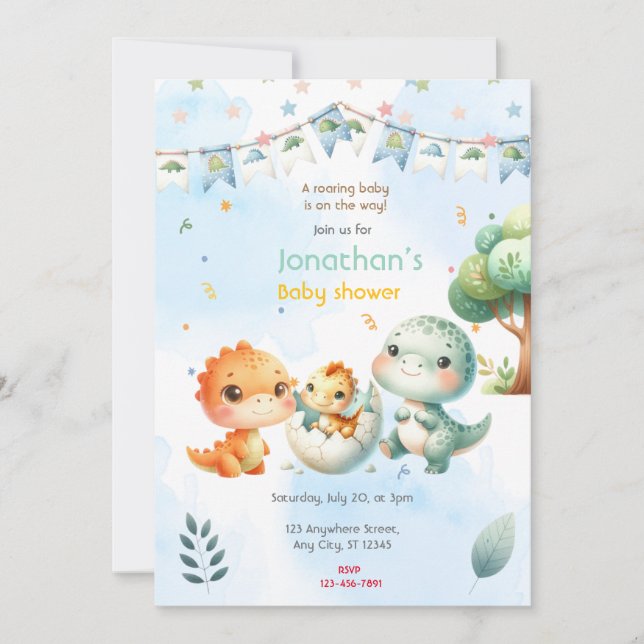 Invitation Baby shower Dinosaur (Devant)