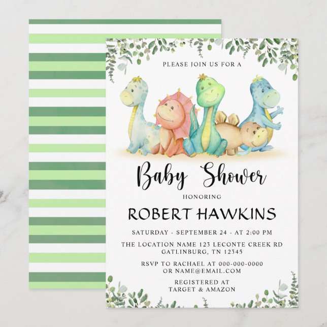 Invitation Baby shower Dinosaur (Devant / Derrière)