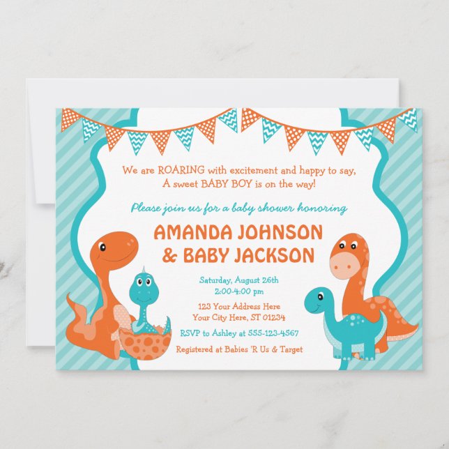 Invitation Baby shower Dinosaur avec enveloppes (Devant)