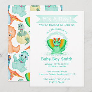 Invitation Baby shower Dinosaur Boy Dino Personnalisé
