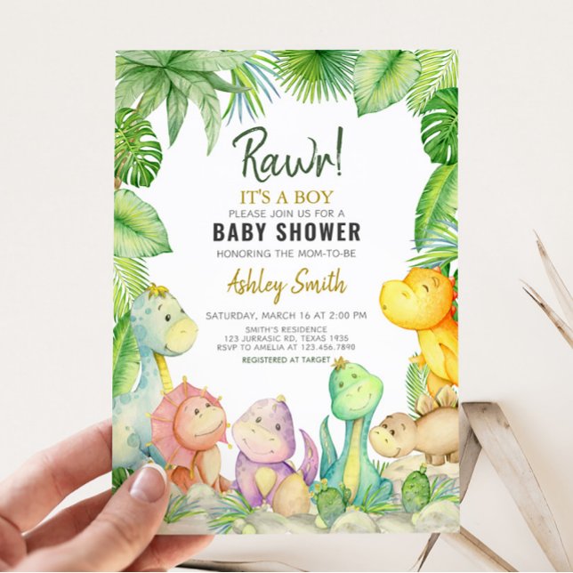 Invitation Baby shower Dinosaur Boy verdoyant (Rawr! It's a Boy Dino Baby Shower Invitation)