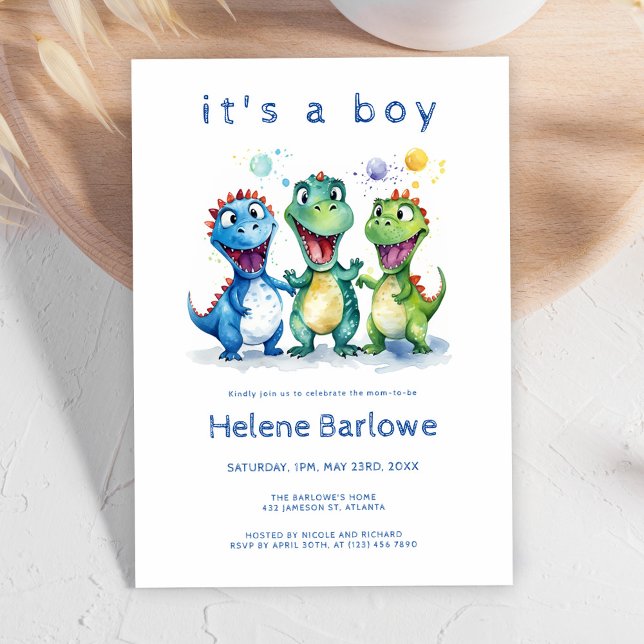 Invitation Baby shower Dinosaur Cute (Dinosaur Cute Baby Shower Invitation)