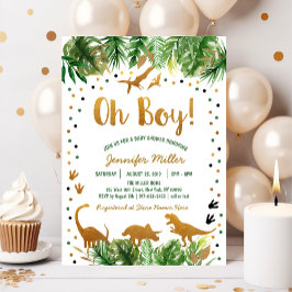 Invitation Baby shower Dinosaur Green & Gold Safari