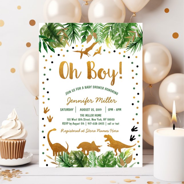 Invitation Baby shower Dinosaur Green & Gold Safari (Créateur téléchargé)