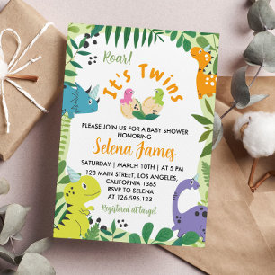 Invitation Baby shower Dinosaur Twins