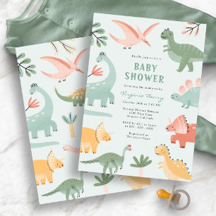 Invitation Baby shower Dinosaur Vert