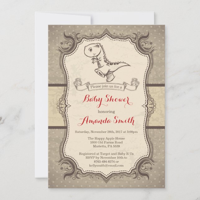 Invitation Baby shower Dinosaur Vintage Rétro (Devant)