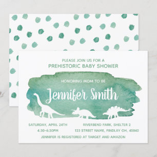 Invitation Baby shower Dinosaure Aquarelle Verte