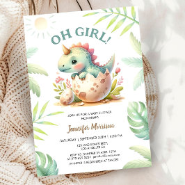Invitation Baby shower Dinosaure fille rose mignonne Dino