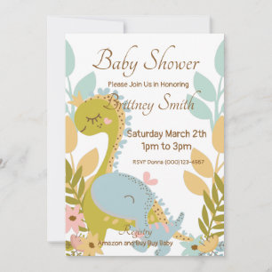 Invitation Baby shower Dinosaure, neutre pour les 