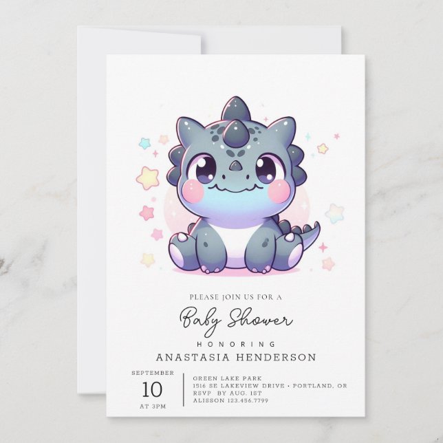 Invitation Baby shower Dinosaure sucré (Devant)