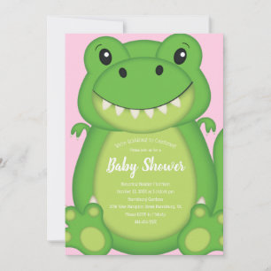 Invitation Baby Shower Dinosaure T-Rex Rose