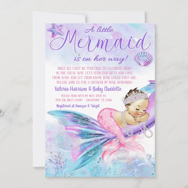 Invitation Baby shower d'interurbain Mermaid par courrier (Devant)