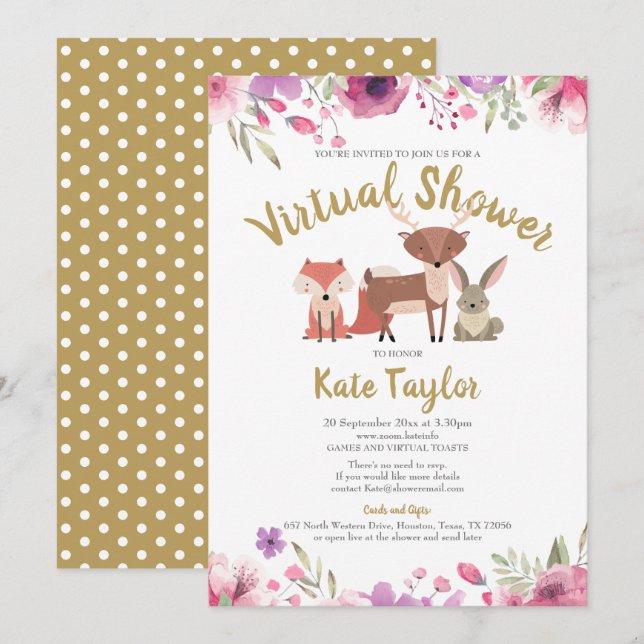 Invitation Baby shower d'interurbain virtuel en ligne par cou (Devant / Derrière)