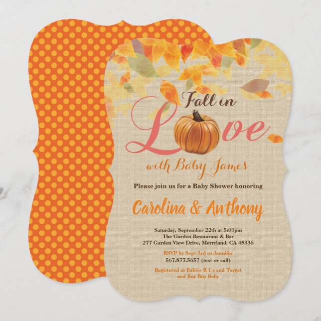 Invitation baby shower d'invitation à l'automne (Devant / Derrière)