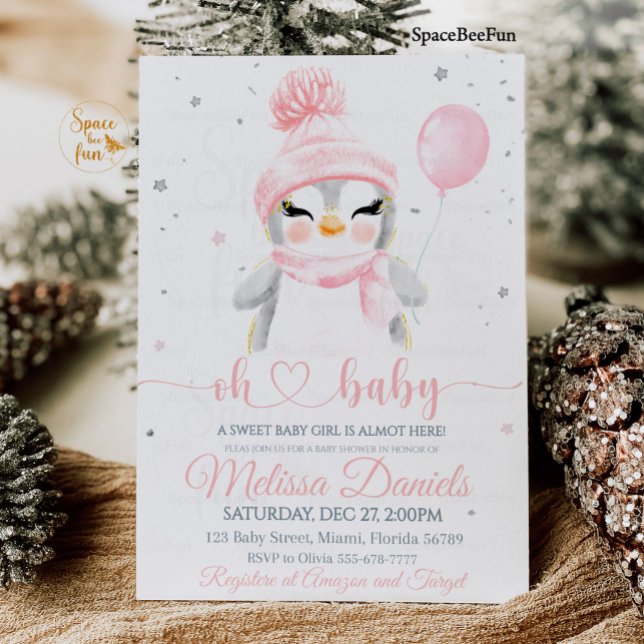 Invitation Baby shower d'invitation de Penguin de flocon de n (Winter Baby Shower Pinguin invitation)