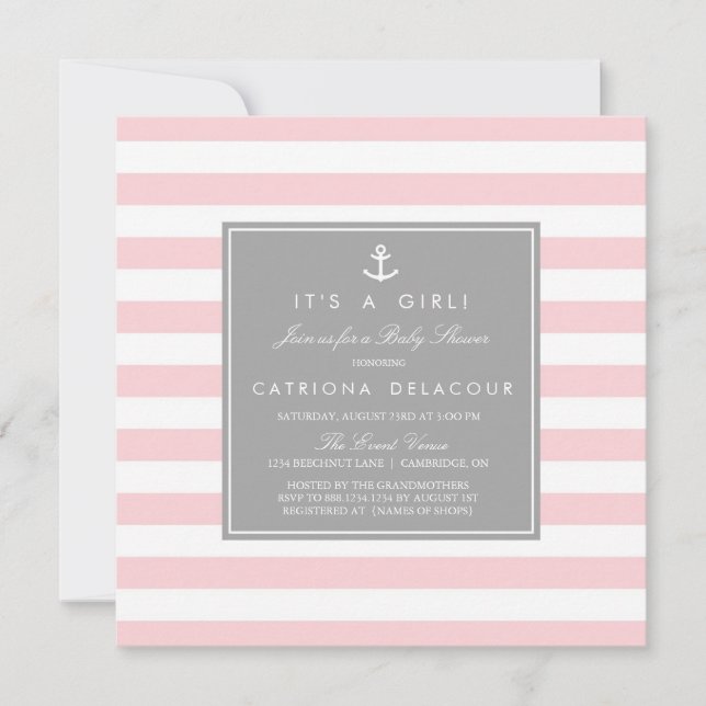 Invitation Baby shower d'invitation en Gris rose (Devant)