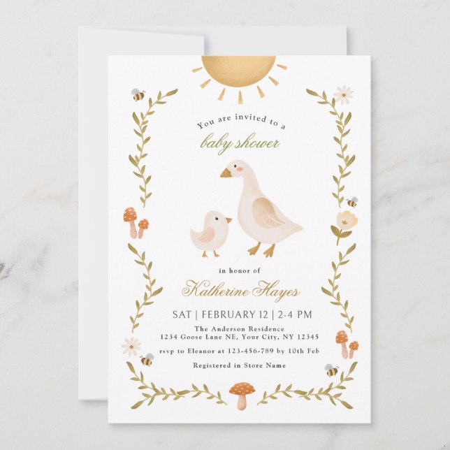 Invitation Baby shower d'oie blanche de Boho (Devant)