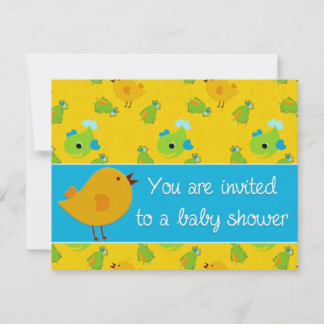 Invitation baby shower d'oiseau jaune (Devant)