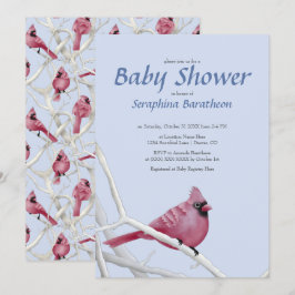 Invitation Baby shower d'oiseaux cardinal de Noël moderne ble