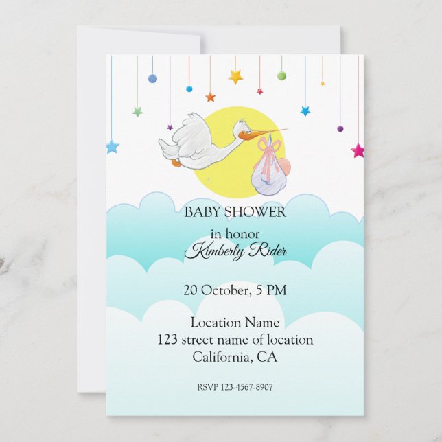 Invitation Baby shower d'oiseaux de bébé (Devant)
