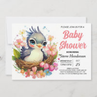 Baby shower d'oiseaux élégant au nid rose