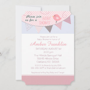 Invitation Baby shower d'oiseaux roses