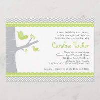 Invitation Baby shower d'oiseaux, vert et gris