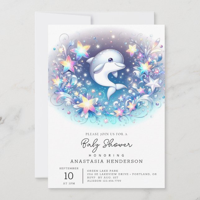 Invitation Baby shower Dolphin moderne amusant (Devant)