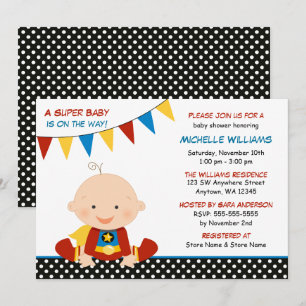 Invitation Baby shower donnant un petit coup de super héros