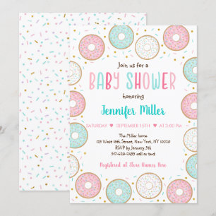 Invitation Baby shower Donut Pink Gold Pastel