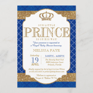 Invitation Baby shower d'or bleu Little Prince Royal