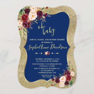 Invitation Baby shower d'or Floral Blush de la Royal Navy