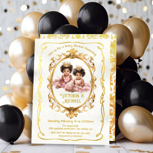 Invitation Baby shower d'or jumeau afro-américain