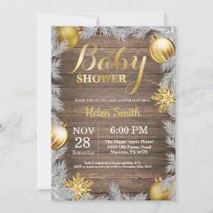 Invitation Baby shower d'or rustique Noël d'hiver