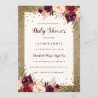 Baby shower d'or Sparkle à fleurs de Bourgogne Inv