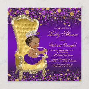 Invitation Baby shower d'or violet de la princesse africaine-