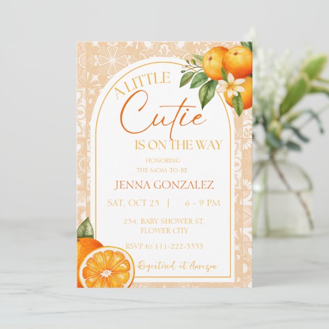 Invitation Baby shower d'Orange de Little Cutie Citrus (Debout devant)