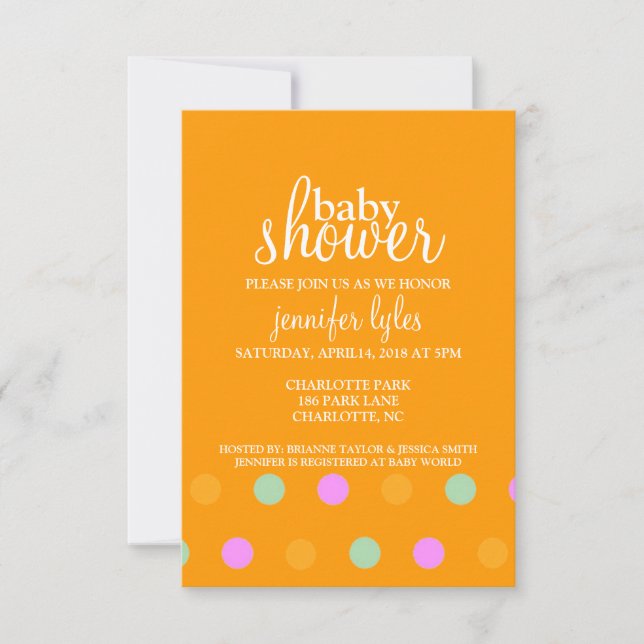 Invitation Baby shower - Dots II - orange (Devant)