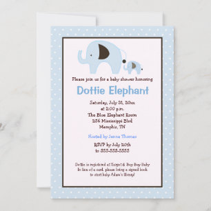 Invitation Baby shower Dottie Elephant (bleu clair
