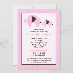 Invitation Baby shower Dottie Elephant (rose clair