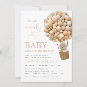 Invitation Baby shower d'ours à air chaud neutre