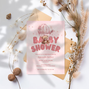 Invitation Baby shower d'ours à air chaud rose