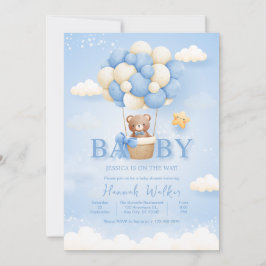 Invitation Baby shower d'ours à ballon bleu